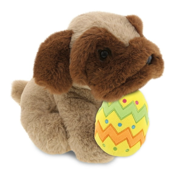 DolliBu Super Soft Brown Pug Dog with Yellow Easter Egg Plush - Perfect Stuffed Animals for Easter Basket, Cute Easter Egg Stuffed Animal Spring Toys for Girls, Boy, Baby - 8 Inches