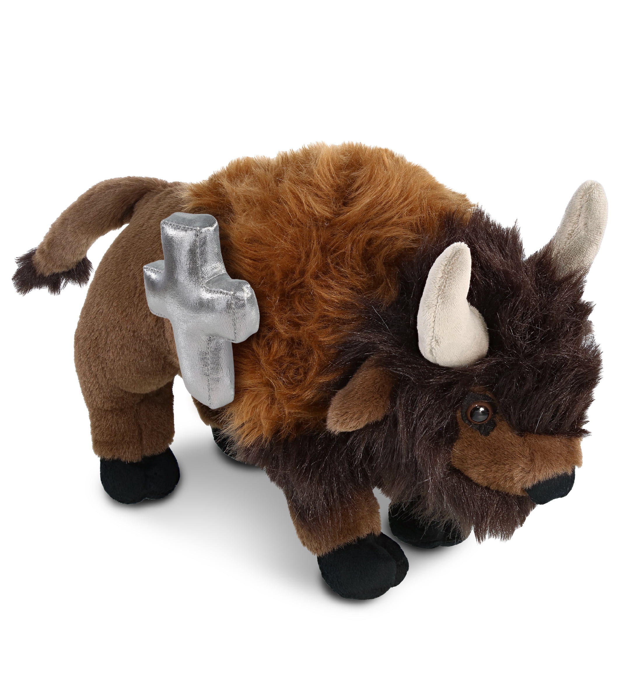 DolliBu Super Soft Buffalo Stuffed Animal with Silver Cross Plush - Religious Baptism Gifts for Boys and Girls, Dedication Christening Gifts Plush Prayer Toy Healing Stuffed Animal - 13 Inches