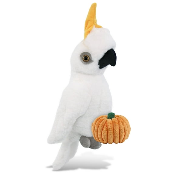 DolliBu Super Soft Cockatoo Stuffed Animal with Pumpkin Decor - Pumpkin Plush Animal for Fall, Halloween and Thanksgiving, Pumpkin Toy for Baby, Kids, Adults - 10 Inches