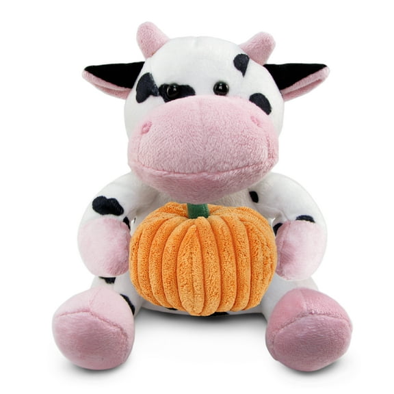 DolliBu Super Soft Cow Plush Stuffed Animal with Cute Pumpkin Decor - Pumpkin Plush Cow Farm Animal for Fall, Halloween and Thanksgiving, Pumpkin Toy for Baby, Kids, Adults - 6 Inch