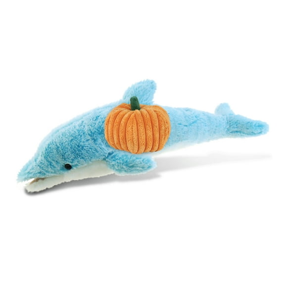DolliBu Super Soft Dolphin Stuffed Animal with Pumpkin Decor - Pumpkin Plush Dolphin Ocean Life Animal for Fall, Halloween and Thanksgiving, Pumpkin Toy for Baby, Kids, Adults - 14 Inches