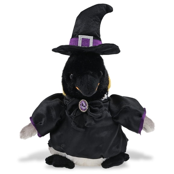 DolliBu Super Soft Emperor Penguin Stuffed Animal with Witch Costume - Cute Ocean Animal with Black Cloak and Witch Hat Outfit - Spooky Halloween Plush Toy for Kids - 7 Inches