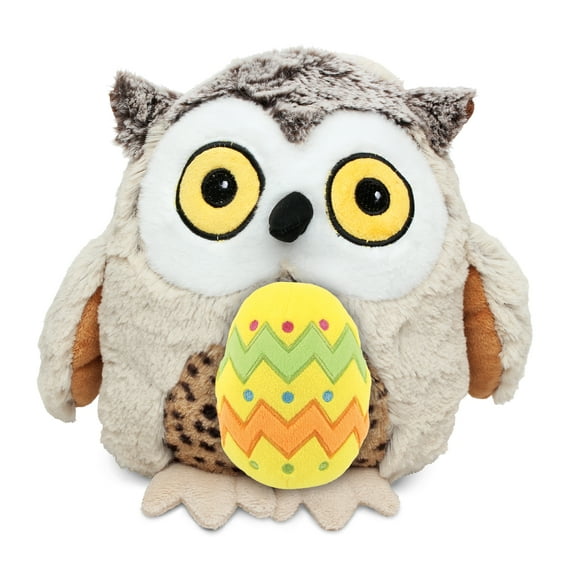 DolliBu Super Soft Fat Brown Owl with Yellow Easter Egg Plush - Cute Easter Stuffed Animals for Easter Basket, Easter Egg Stuffed Animal Spring Toys for Girls, Boy, Baby - 8 Inches