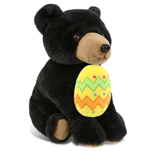 DolliBu Super Soft Floppy Black Bear with Yellow Easter Egg Plush - Perfect Black Bear Stuffed Animals for Easter Basket, Cute Easter Egg Stuffed Animal Spring Toys for Girls, Boy, Baby - 9 Inches