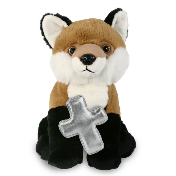 DolliBu Super Soft Floppy Fox Stuffed Animal with Silver Cross Plush - Religious Baptism Gifts for Boys and Girls, Dedication Christening Gifts Plush Prayer Toy Healing Stuffed Animal - 9 Inches