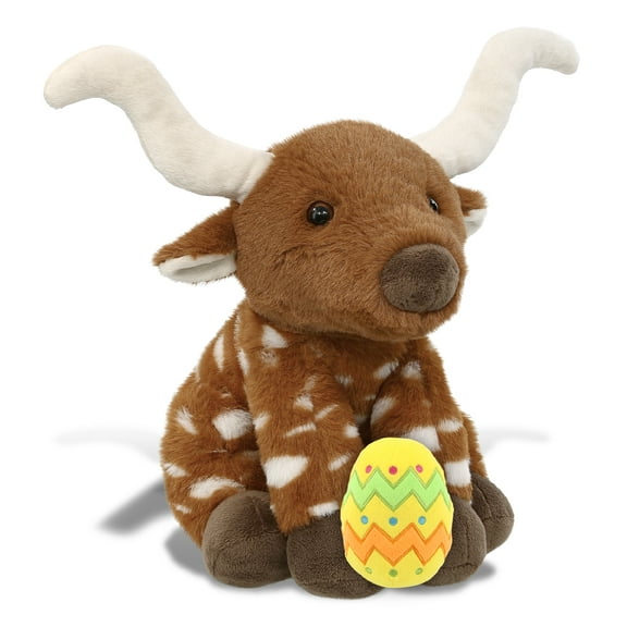 DolliBu Super Soft Floppy Longhorn with Yellow Easter Egg Plush - Perfect Longhorn Stuffed Animals for Easter Basket, Cute Easter Egg Stuffed Animal Spring Toys for Girls, Boys, and Babies - 10 Inches
