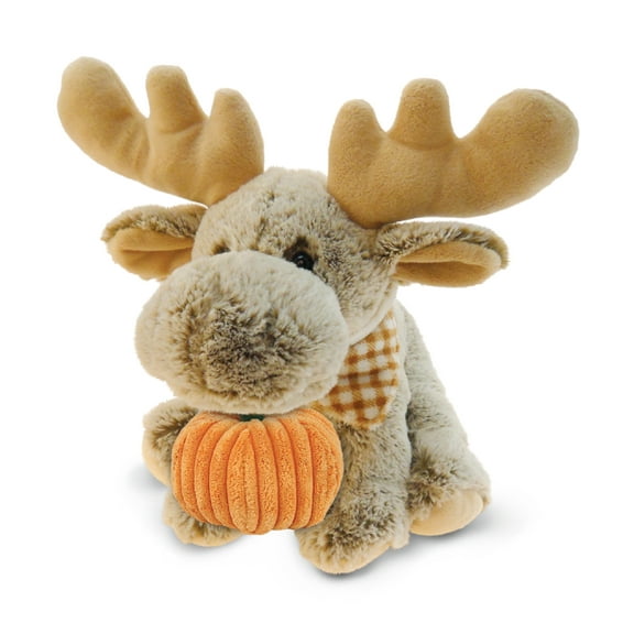 DolliBu Super Soft Floppy Moose Stuffed Animal with Pumpkin Decor - Pumpkin Plush Animal for Fall, Halloween and Thanksgiving, Pumpkin Toy for Baby, Kids, Adults - 12 Inches