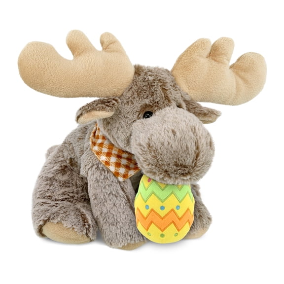 DolliBu Super Soft Floppy Moose with Yellow Easter Egg Plush - Perfect Stuffed Animals for Easter Basket, Cute Easter Egg Stuffed Animal Spring Toys for Girls, Boy, Baby - 12 Inches