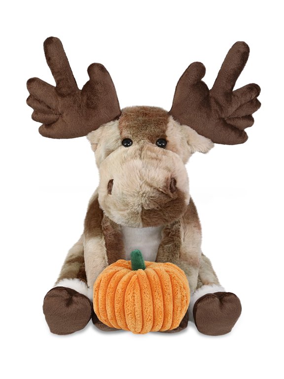 Super Soft Forest Floppy Moose with Hoodie Stuffed Animal with Pumpkin Decor - Pumpkin Plush Animal for Fall, Halloween and Thanksgiving, Pumpkin Toy for Baby, Kids, Adults - 10.5 Inches