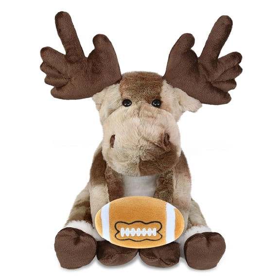 DolliBu Super Soft Forest Floppy Moose Stuffed Animal with Football Plush - Soft Huggable Moose, Adorable Playtime Plush Toy, Cute Wild Life Gift Doll Animal Toy for Kids and Adults  10.5 Inches
