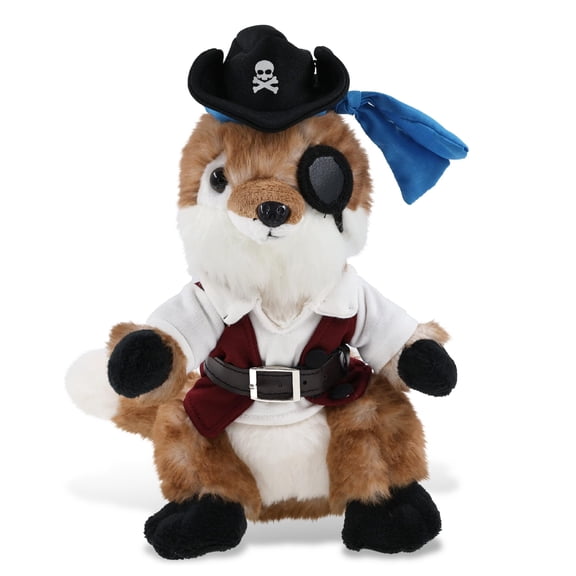 DolliBu Super Soft Fox Stuffed Animal With Pirate Dress Up Set - Sea Adventure Plush Toy Stuffed Fox with Cute Pirate Costume - Hat, Shirt, Pants, Eye Patch, Belt - 9.5 Inches