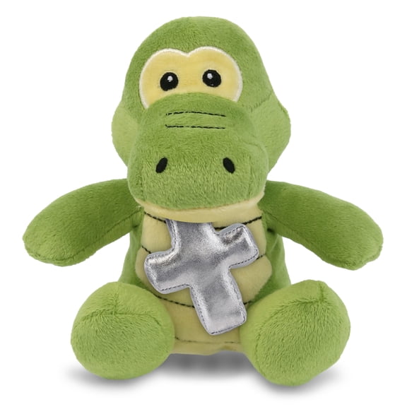 DolliBu Super Soft Gator Stuffed Animal with Silver Cross Plush - Religious Baptism Gifts for Boys and Girls, Dedication Christening Gifts Plush Prayer Toy Healing Stuffed Animal - 6 Inches
