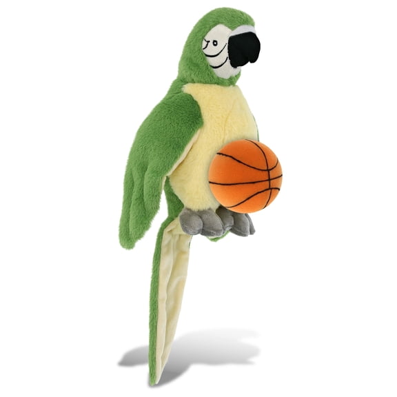 DolliBu Super Soft Green Parrot Stuffed Animal with Basketball Plush Huggable Parrot Bird, Adorable Playtime Plush Toy, Cute Wildlife Gift Doll Animal Toy for Kids and Adults 11 Inches