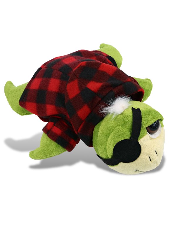 Super Soft Green Pirate Sea Turtle Stuffed Animal with Plaid Red Hoodie Sweater - Cute Turtle Plush Lumberjack Stuffed Toy with Plaid Jacket Dress Up for Christmas, Holiday, Winter - 10.5 Inch
