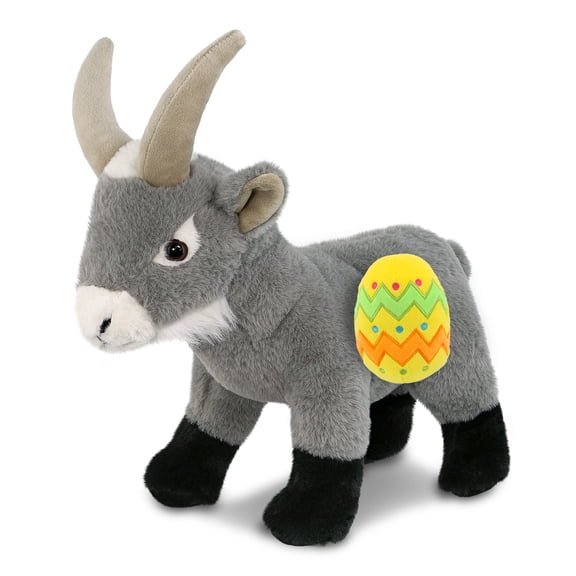 DolliBu Super Soft Grey Goat with Yellow Easter Egg Plush - Perfect Goat Stuffed Animals for Easter Basket, Cute Easter Egg Stuffed Animal Spring Toys for Girls, Boys, and Babies - 12 Inches