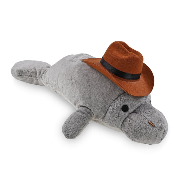DolliBu Super Soft Grey Manatee Stuffed Animal Cowboy Hat Plush - Western-Themed Manatee Plush with Cute Cowboy Costume Hat - 15 Inches