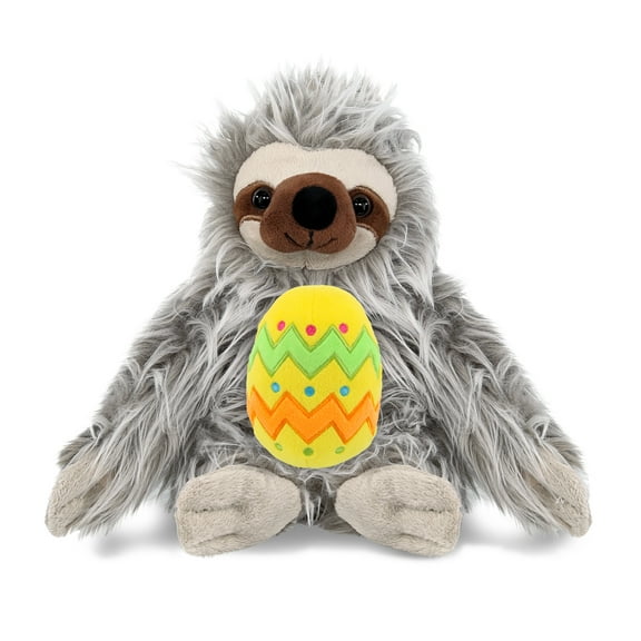 DolliBu Super Soft Grey Sloth with Yellow Easter Egg Plush - Perfect Sloth Stuffed Animals for Easter Basket, Cute Easter Egg Stuffed Animal Spring Toys for Girls, Boys, and Babies - 7 Inches