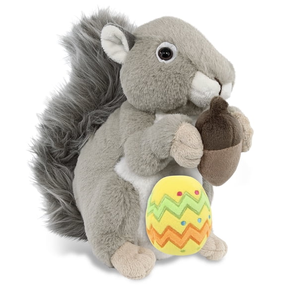 DolliBu Super Soft Grey Squirrel with Yellow Easter Egg Plush - Perfect Squirrel Stuffed Animals for Easter Basket, Cute Easter Egg Stuffed Animal Spring Toys for Girls, Boys, and Babies - 8 Inches