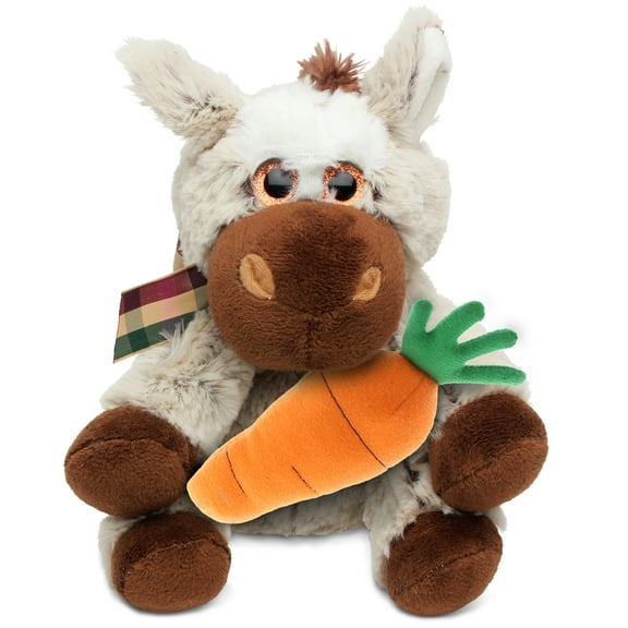 DolliBu Super Soft Happy Easter Floppy Donkey with Carrot Plush - Cute Stuffed Animals with Carrot Plush Toy, Perfect Easter Gift, Spring Easter Plush Animal Toy for Kids, Adults - 7 Inches