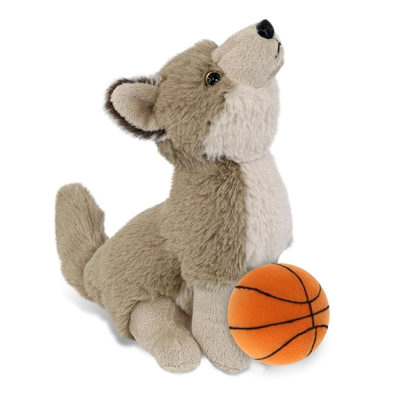 DolliBu Super Soft Howling Wolf Stuffed Animal with Basketball Plush Huggable Wolf, Adorable Playtime Plush Toy, Cute Wildlife Gift Doll Animal Toy for Kids and Adults 10.5 Inches