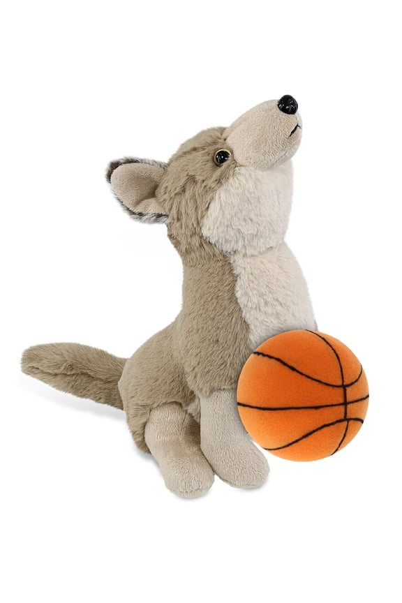 Super Soft Howling Wolf Stuffed Animal with Basketball Plush Huggable Wolf, Adorable Playtime Plush Toy, Cute Wildlife Gift Doll Animal Toy for Kids and Adults 8.5 Inches