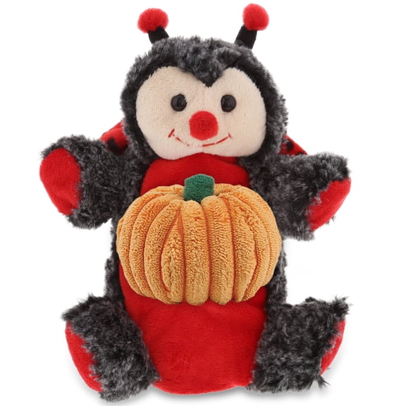 DolliBu Super Soft Ladybug Hand Puppet Stuffed Animal with Pumpkin Decor - Cute ladybug Hand Puppet Pumpkin Plush Animal for Fall, Halloween and Thanksgiving, Pumpkin Toy for Kids, Adults - 8 Inches