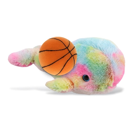 DolliBu Super Soft Large Rainbow Whale Stuffed Animal with Basketball Plush Soft Huggable Whale, Playtime Plush Toy, Cute Ocean Life Gift Plush Doll Animal Toy for Kids and Adults 9 Inches