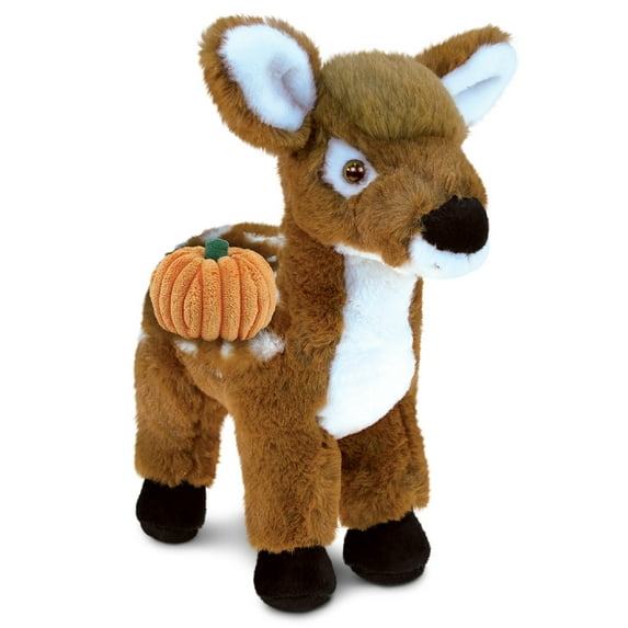 DolliBu Super Soft Large Standing Deer Stuffed Animal with Pumpkin Decor - Pumpkin Plush Animal for Fall, Halloween and Thanksgiving, Pumpkin Toy for Baby, Kids, Adults - 12.5 Inches