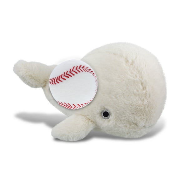 DolliBu Super Soft Large White Whale Stuffed Animal with Baseball Plush - Soft Huggable Whale, Playtime Plush Toy, Cute Ocean Life Gift, Super Soft Plush Doll Animal Toy for Kids and Adults - 13 Inch