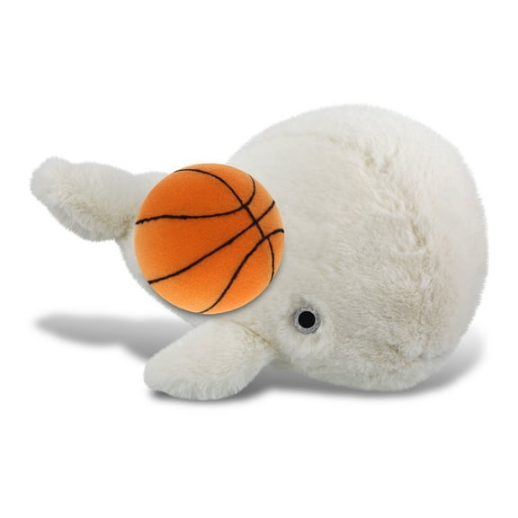 DolliBu Super Soft Large White Whale Stuffed Animal with Basketball Plush Soft Huggable Whale, Adorable Playtime Plush Toy, Cute Ocean Life Gift Plush Doll Animal for Kids and Adults 13 Inches
