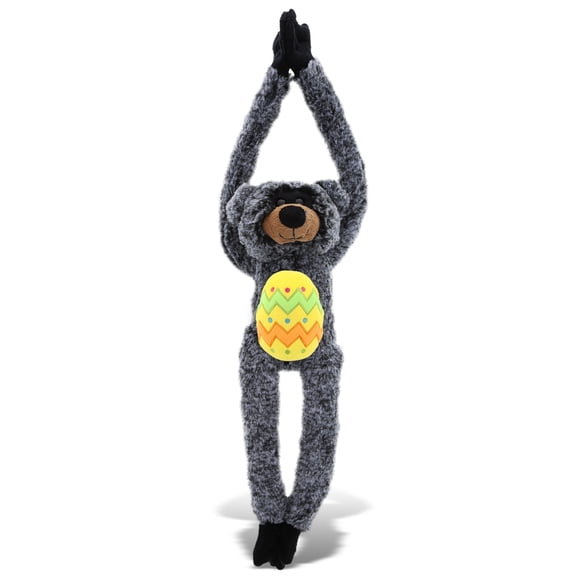 DolliBu Super Soft Long-Arm Black Bear with Yellow Easter Egg Plush - Perfect Wildlife Stuffed Animals for Easter Basket, Cute Easter Egg Stuffed Animal Spring Toys for Girls, Boy, Baby - 21 Inches