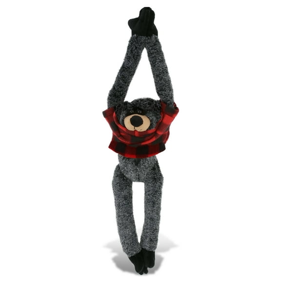 DolliBu Super Soft Long Arms Black Bear Stuffed Animal with Plaid Red Hoodie Sweater - Cute Bear Plush Lumberjack Stuffed Toy with Plaid Jacket Dress Up for Christmas, Holiday, Winter - 21 Inches