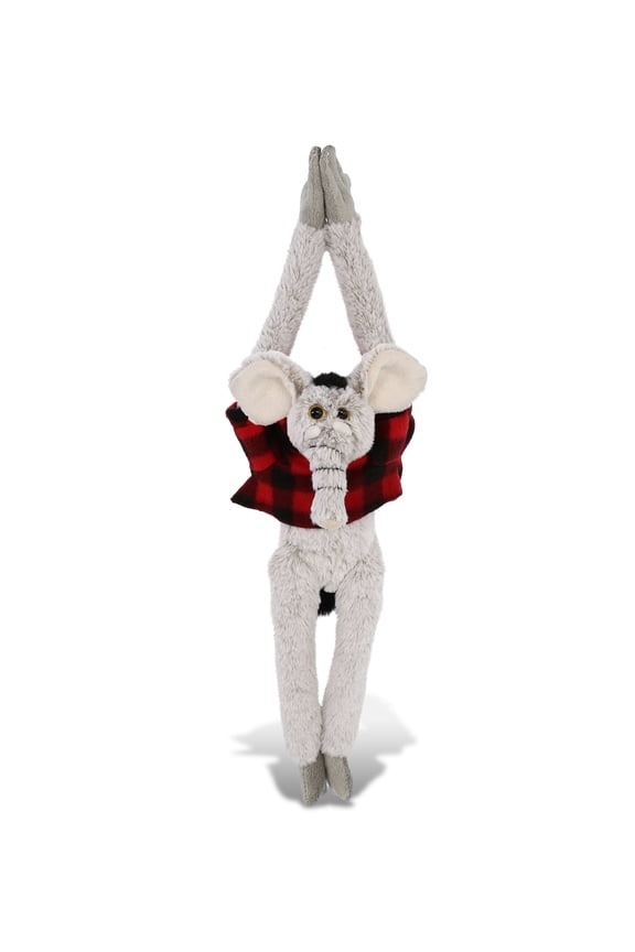 Super Soft Long Arms Elephant Stuffed Animal with Plaid Red Hoodie Sweater - Cute Elephant Plush Lumberjack Stuffed Toy with Plaid Jacket Dress Up for Christmas, Holiday, Winter - 21 Inches