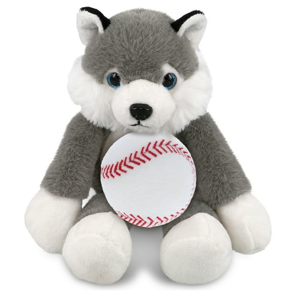 DolliBu Super Soft Long Leg Husky Stuffed Animal with Baseball Plush - Soft Huggable Husky, Playtime Plush Toy, Cute Pet Life Gift, Super Soft Plush Doll Animal Toy for Kids and Adults - 10.5 Inches