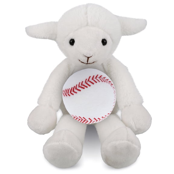 DolliBu Super Soft Long Leg Lamb Stuffed Animal with Baseball Plush - Soft Huggable Lamb, Playtime Plush Toy, Cute Farm Life Gift, Super Soft Plush Doll Animal Toy for Kids and Adults - 10.5 Inches