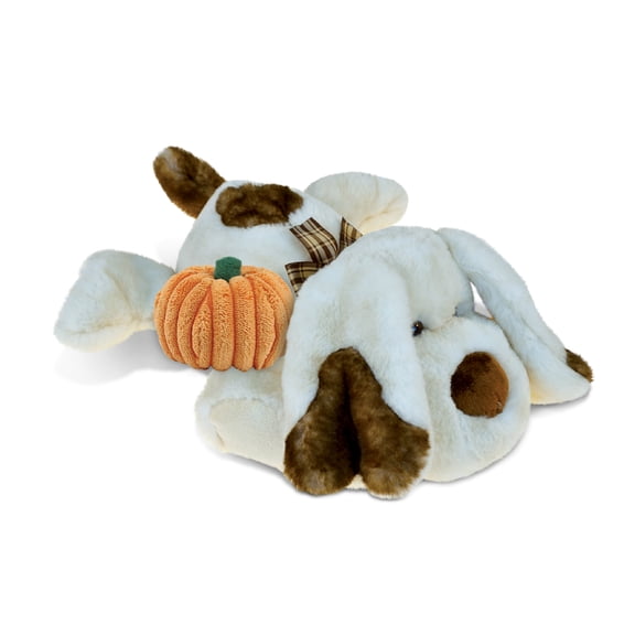 DolliBu Super Soft Lying Dog Stuffed Animal with Pumpkin Decor - Pumpkin Plush Animal for Fall, Halloween and Thanksgiving, Pumpkin Toy for Baby, Kids, Adults - 14 Inches