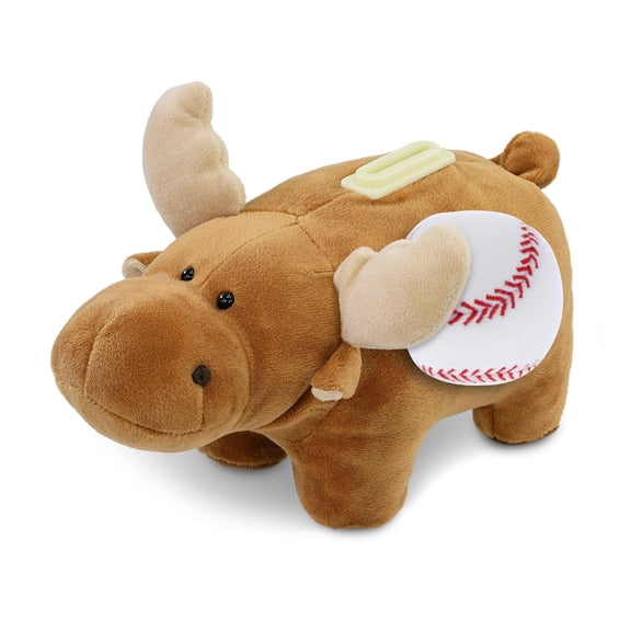 DolliBu Super Soft Moose Stuffed Animal Bank with Baseball Plush - Soft Moose Gift, Cute Wild Animal Bank with Plush Baseball Toy for Kids, Adults - 9 Inches