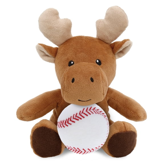 DolliBu Super Soft Moose Stuffed Animal with Baseball Plush - Huggable Moose, Great Gifts for Kids Who Love Baseball, Cute Wild Animal Plush with Plush Baseball Toy for Kids, Adults - 6 Inches