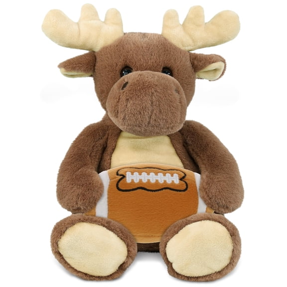 DolliBu Super Soft Moose Stuffed Animal with Football Plush - Soft Huggable Moose, Adorable Playtime Plush Toy, Cute Wild Life Gift Doll Animal Toy for Kids and Adults - 9 Inches