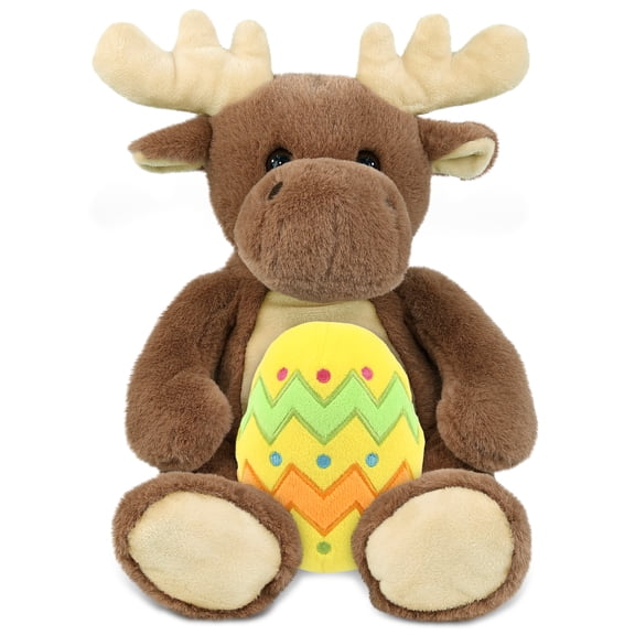 DolliBu Super Soft Moose with Yellow Easter Egg Plush - Perfect Wild Life Stuffed Animals for Easter Basket, Cute Easter Egg Stuffed Animal Spring Toys for Girls, Boy, Baby - 9 Inches