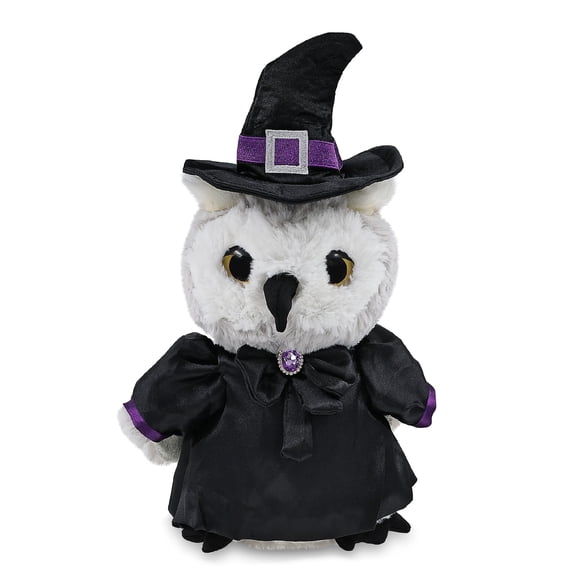 DolliBu Super Soft Owl Stuffed Animal with Witch Costume - Cute Wildlife Animal Bird with Black Cloak and Witch Hat Outfit - Spooky Halloween Plush Toy for Kids - 8.5 Inches