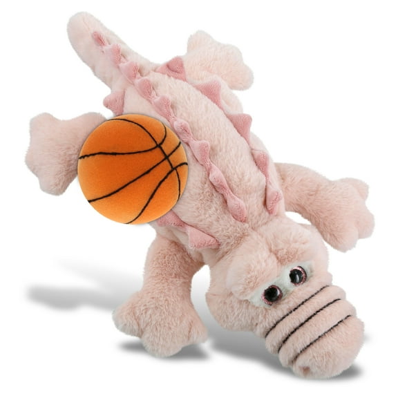 DolliBu Super Soft Pink Alligator Stuffed Animal with Basketball Plush Soft Huggable Gator, Adorable Playtime Plush Toy, Cute Wild Life Gift Plush Doll Animal Toy for Kids and Adults 14 Inches