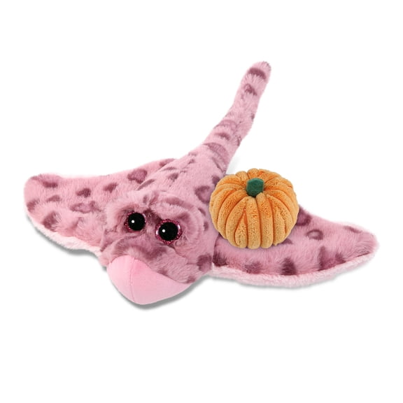 DolliBu Super Soft Pink Rose Stingray Stuffed Animal with Pumpkin Decor - Pumpkin Plush Animal for Fall, Halloween and Thanksgiving, Pumpkin Toy for Baby, Kids, Adults - 15 Inches