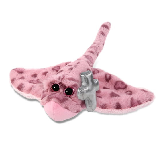 DolliBu Super Soft Pink Rose Stingray Stuffed Animal with Silver Cross Plush - Religious Baptism Gifts for Boys and Girls, Dedication Christening Gift Plush Prayer Toy Healing Stuffed Animal - 15 Inch
