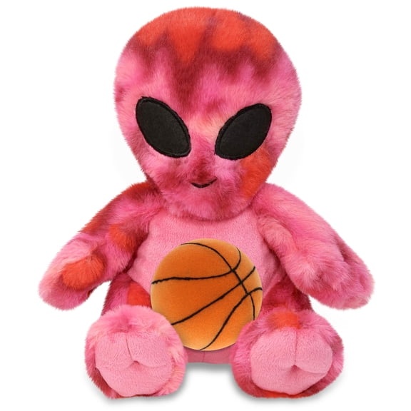 DolliBu Super Soft Pink Tie-Dye Alien Stuffed Doll with Basketball Plush Huggable Alien, Adorable Playtime Plush Toy, Cute Space Gift Doll Animal Toy for Kids and Adults 11 Inches