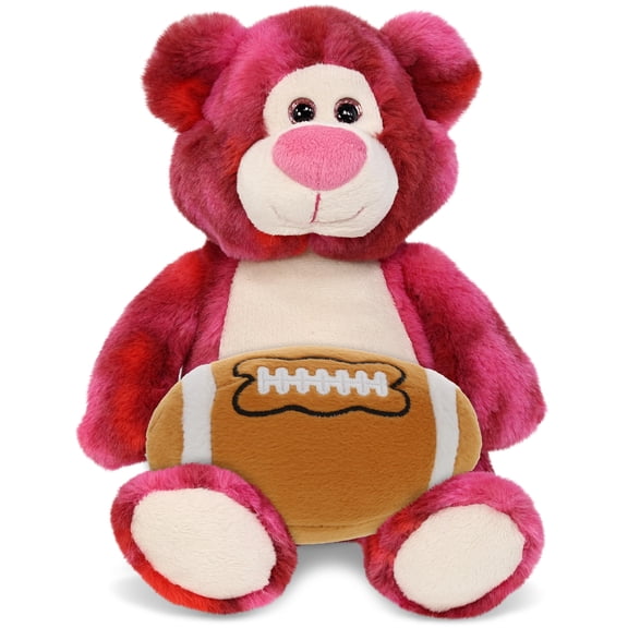 DolliBu Super Soft Pink Tie-Dye Bear Stuffed Animal with Football Plush - Soft Huggable Bear, Adorable Playtime Plush Toy, Cute Wild Life Gift Doll Animal Toy for Kids and Adults - 9 Inches