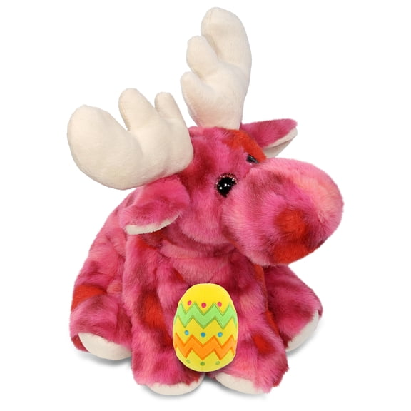 DolliBu Super Soft Pink Tie-Dye Moose with Yellow Easter Egg Plush - Perfect Moose Stuffed Animals for Easter Basket, Cute Easter Egg Stuffed Animal Spring Toys for Girls, Boys, and Babies - 9 Inches