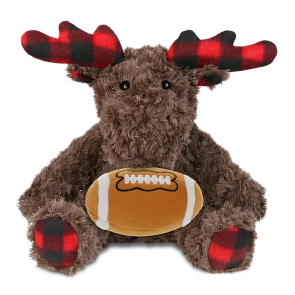 DolliBu Super Soft Plaid Curly Moose Stuffed Animal with Football Plush - Soft Huggable Moose, Adorable Playtime Plush Toy, Cute Wild Life Gift Doll Animal Toy for Kids and Adults - 9 Inches
