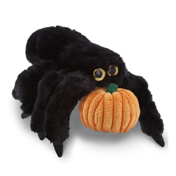 DolliBu Super Soft Plush Black Spider Stuffed Animal with Pumpkin Decor - Pumpkin Plush Animal for Fall, Halloween and Thanksgiving, Pumpkin Toy for Baby, Kids, Adults - 8 Inches