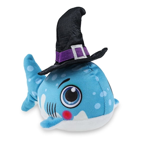 DolliBu Super Soft Plush Buddies Shark Stuffed Animal with Witch Costume Hat - Cute Ocean Animal with Black Hat Outfit - Spooky Halloween Plush Toy for Kids - 6 Inches